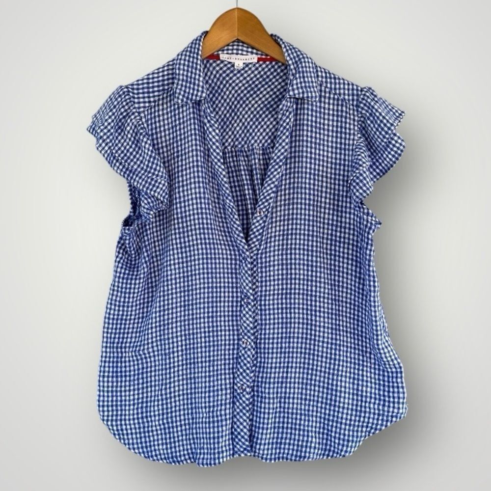 Jane and Delancey Blue and White Gingham Ruffle Sleeve Blouse
